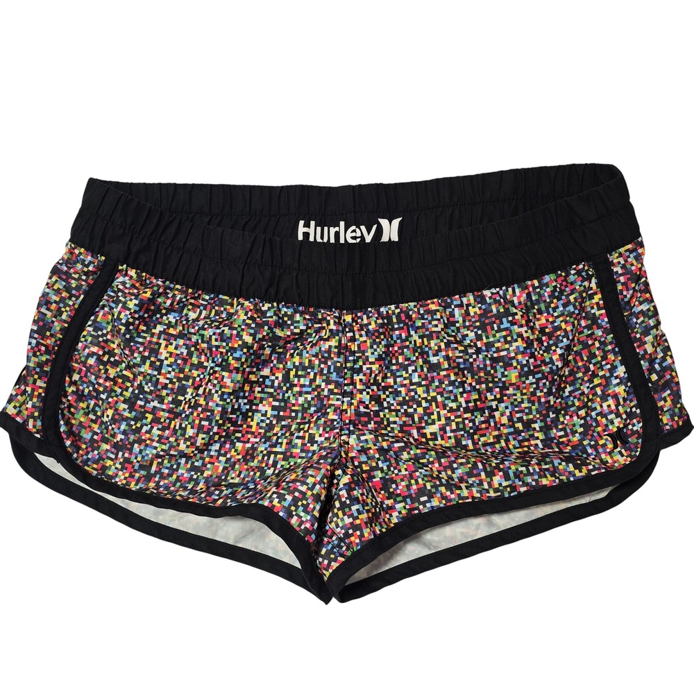 Hurley Women's Black Multi Pixel-Print Active Shorts